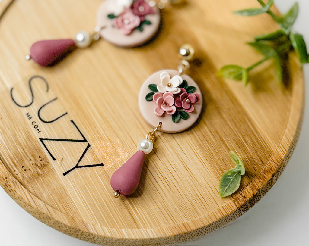RV5 Blush Garden Floral Earrings – Lightweight Statement Jewelry, Boutique Gift for Her