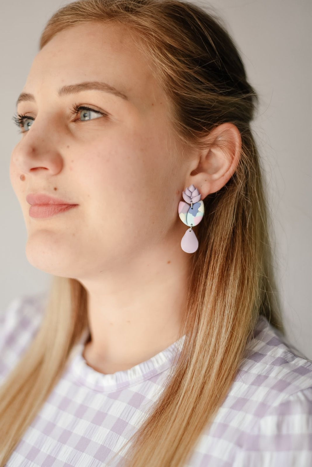 LD1 Lavender Leaf Elegant Everyday Lightweight Dangles, Purple, Pink, Blue, Polymer Clay Earrings, Boutique Gift for Her