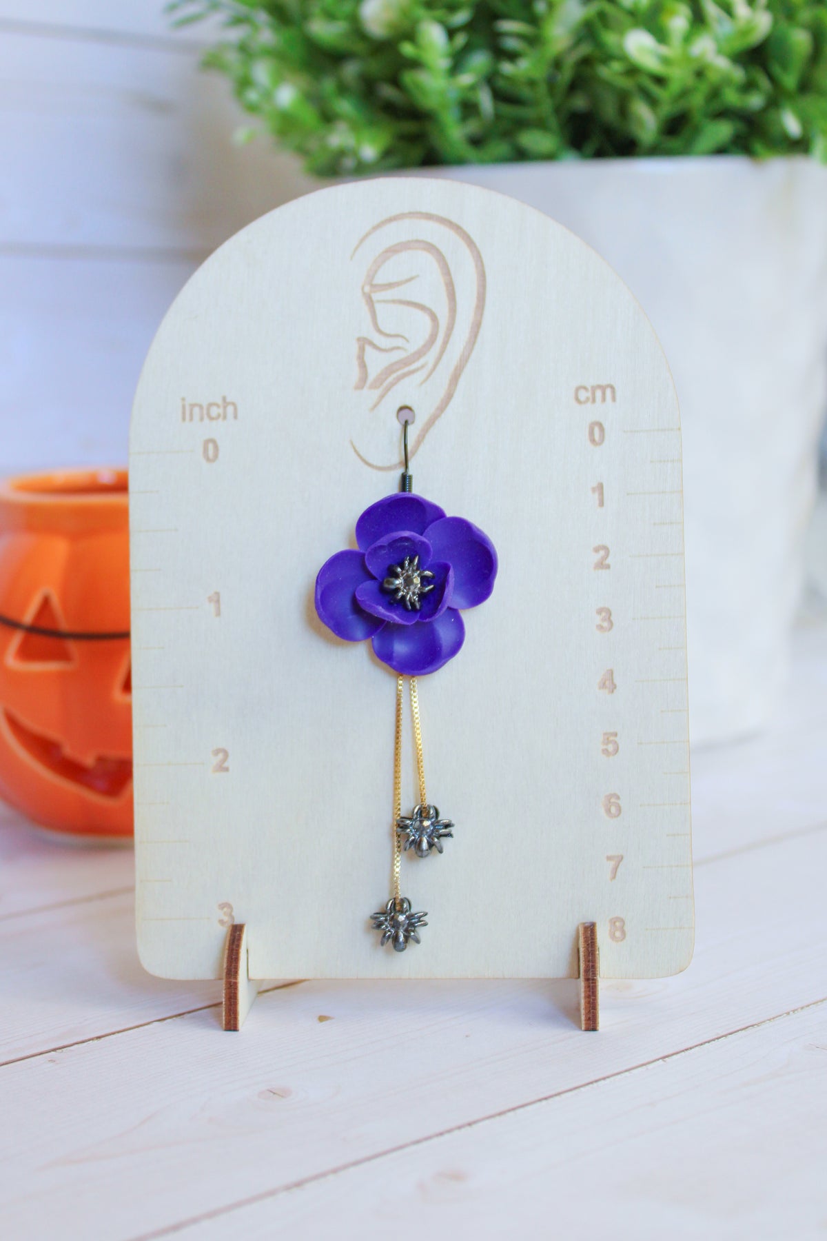 LH6 Floral Spider Earrings – Cute Halloween Polymer Clay Lightweight Dangle Earrings | Hypoallergenic Stainless Steel | Gift for Her | Boutique.