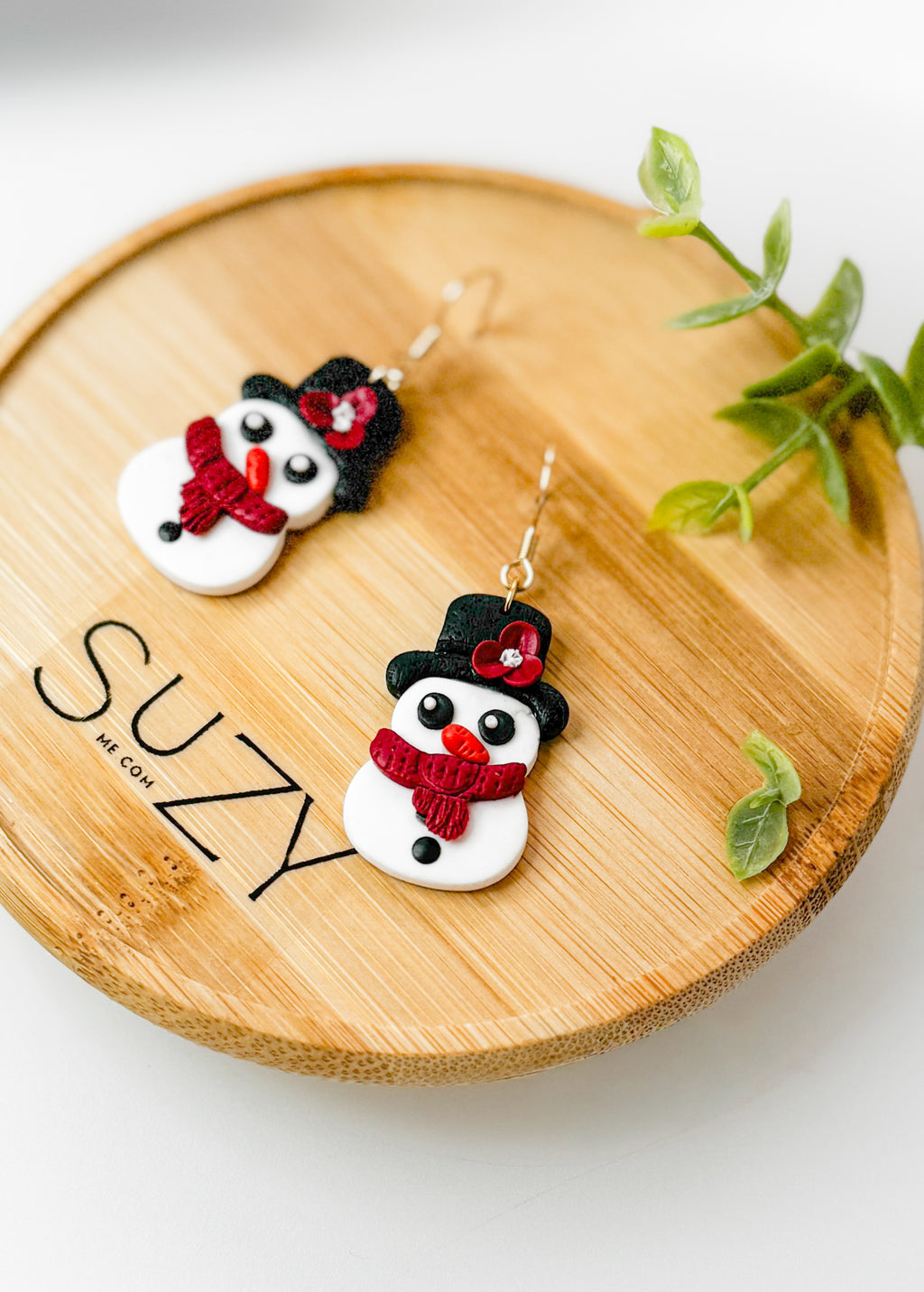 Handmade Snowman Christmas Earrings – Cute Polymer Clay Holiday Dangle Earrings, Festive Stocking Stuffer Gift, stainless steel