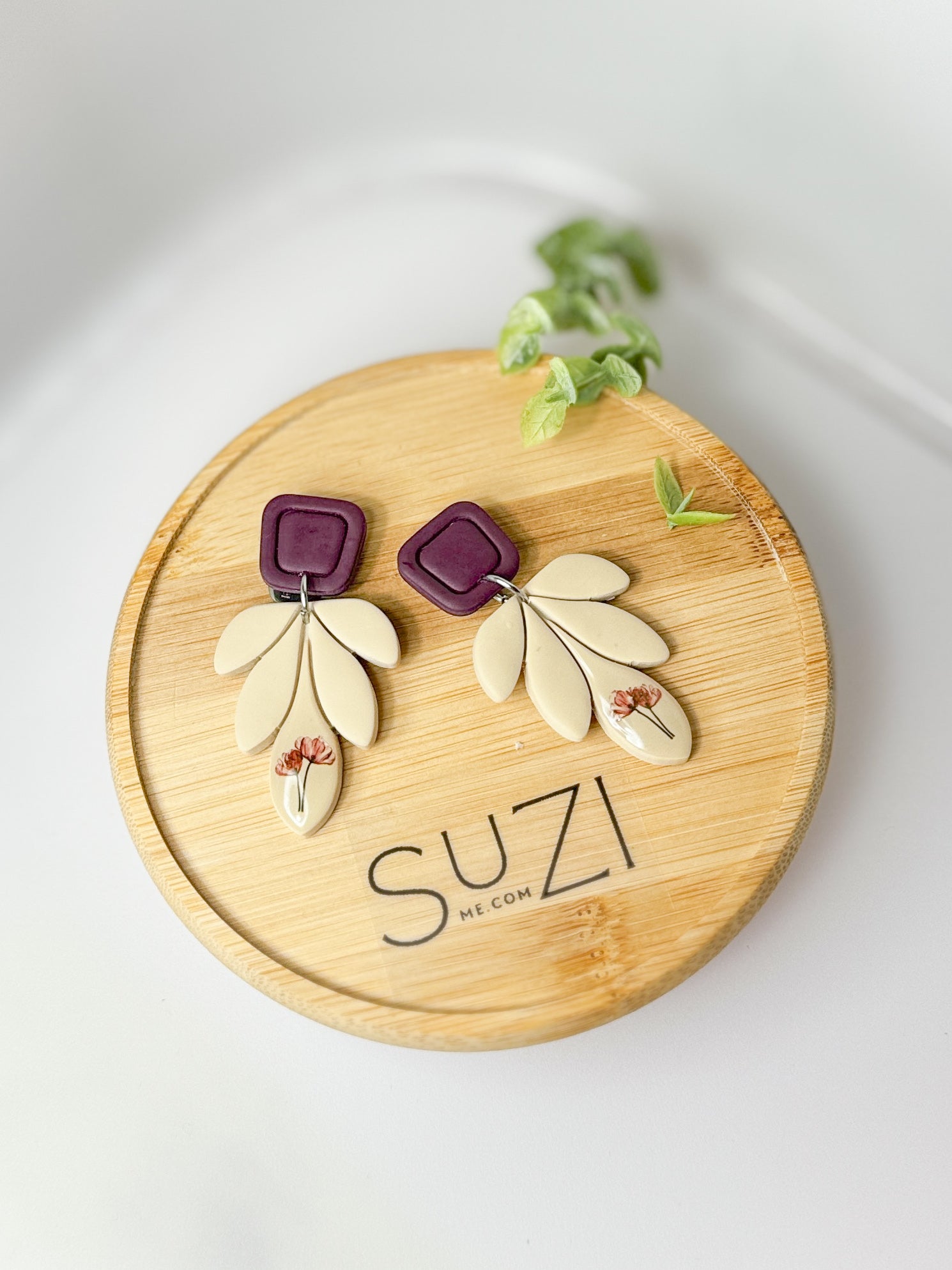 Leaf Elegant Everyday Lightweight Dangles, Cream, Polymer Clay Earrings, Boutique Gift for Her