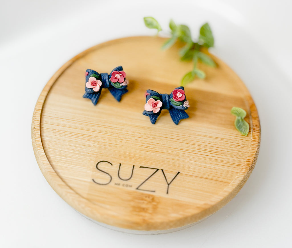 PLF1 Pink Coral Geo Bloom Bow Earrings – Lightweight Polymer Clay Statement Jewelry STUD