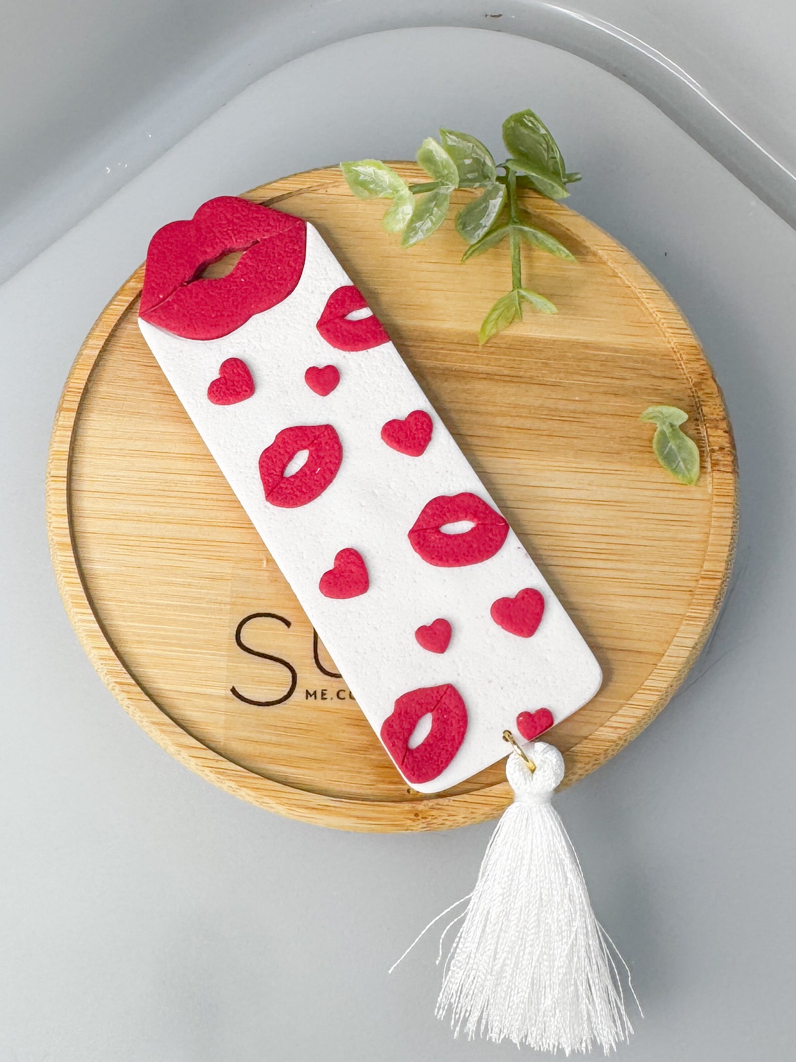 L12 Heart Inspired Bookmark, Handmade Polymer Clay Jewelry, White, Red