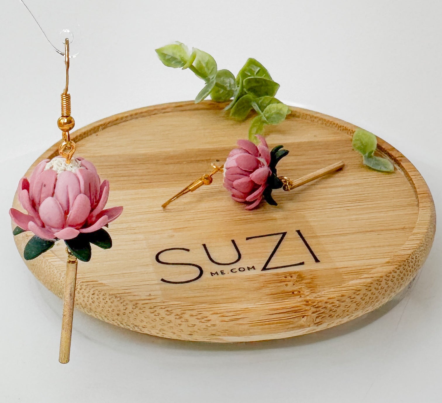 P1 Protea Flower Jewelry, Elegant South African Inspired Artisan Handmade Earrings, Unique Gifts for Her, Natural soft tones, Glass Crystal, Gold