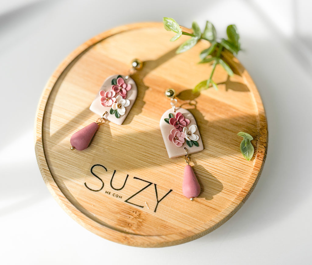 RV3 Blush Garden Floral Earrings – Lightweight Statement Jewelry, Boutique Gift for Her