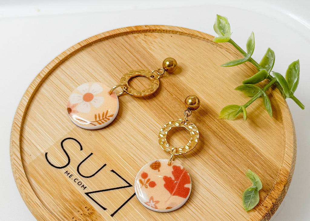 F3 Golden Hour Floral Clay Earrings – Lightweight Warm Tone Statement Jewelry