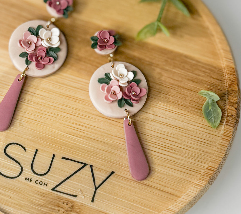 RV4 Blush Garden Floral Earrings – Lightweight Statement Jewelry, Boutique Gift for Her