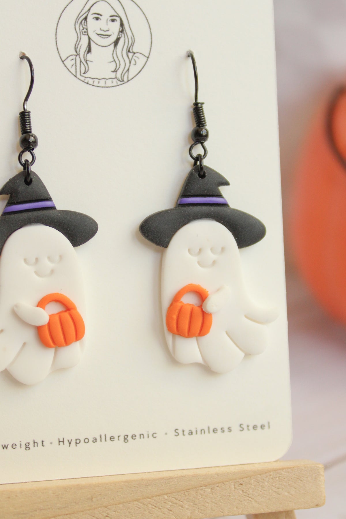 LH2 Witch Ghost Pumpkin Earrings – Cute Halloween Polymer Clay Lightweight Dangle Earrings | Hypoallergenic Stainless Steel | Gift for Her | Boutique