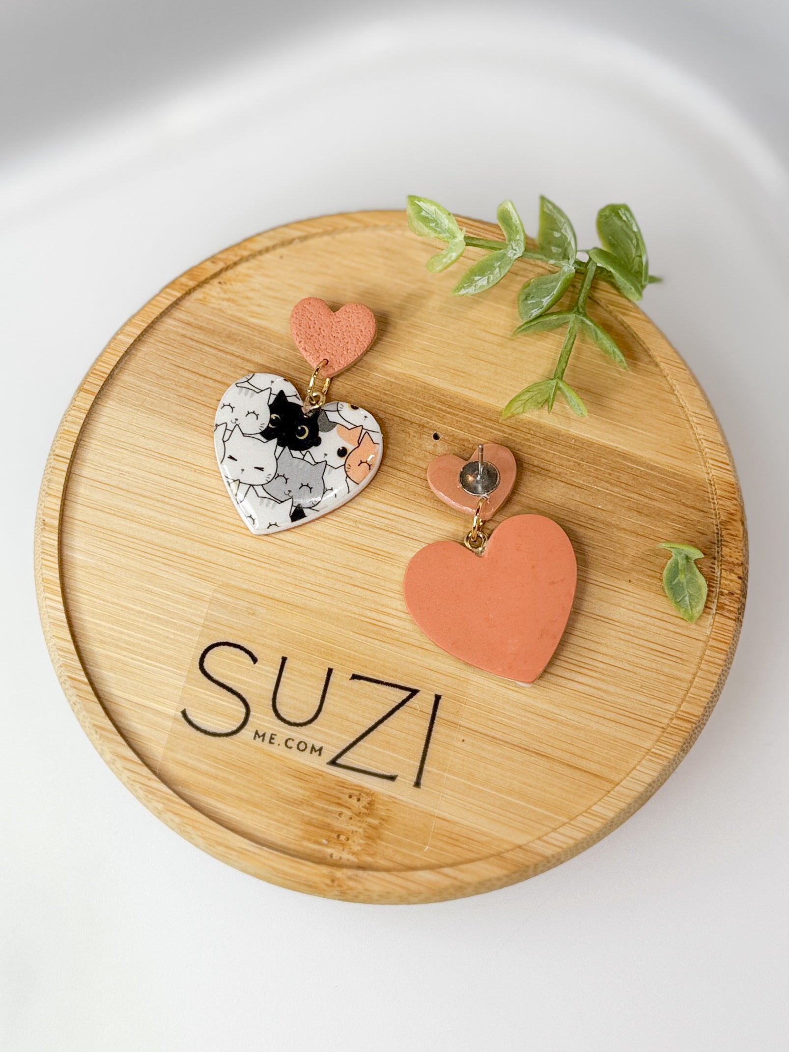 CL3 Cat Lover Jewelry, Cat Earrings, Handmade Polymer Clay Earrings, Cute Animal Lover Gift, Gold