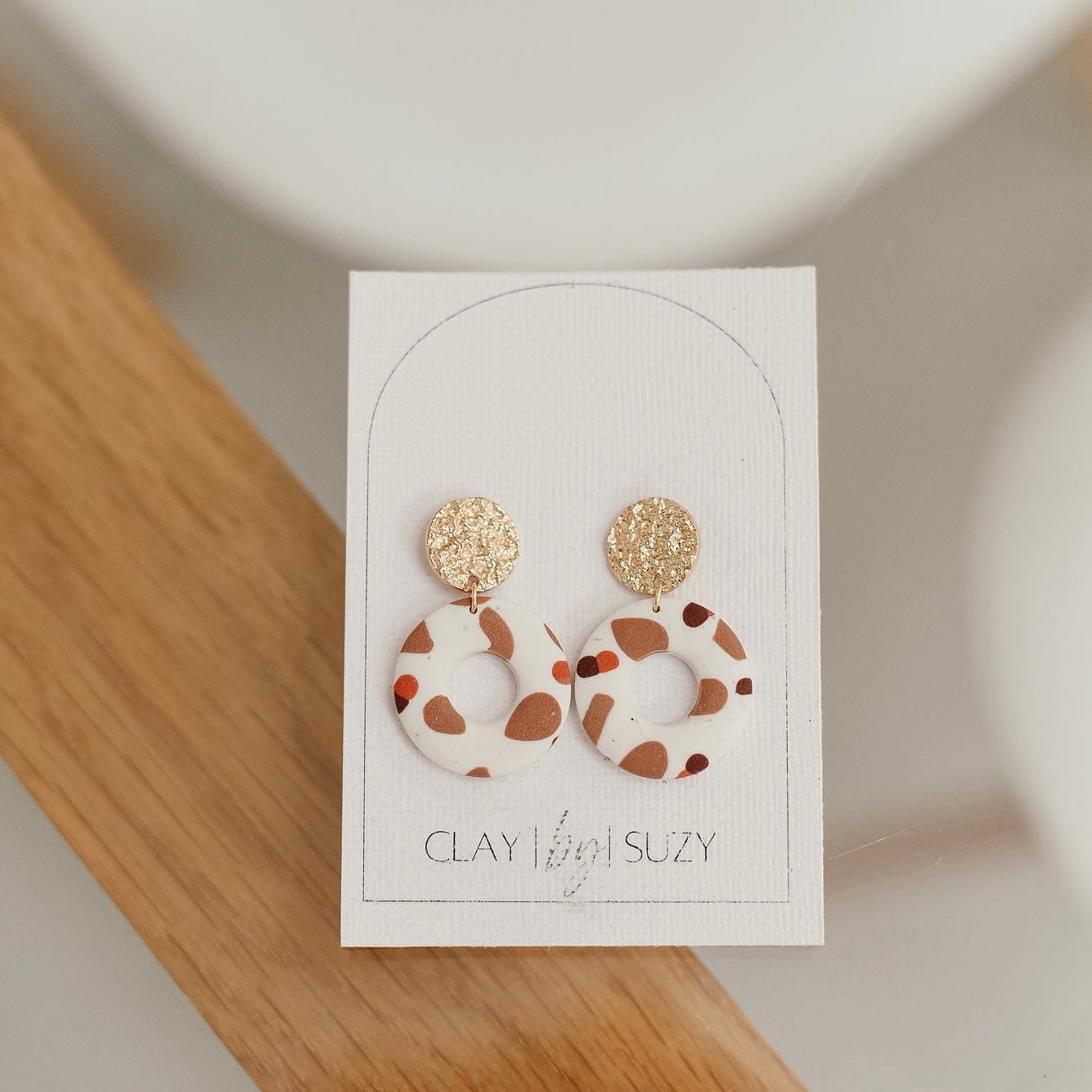 BH3 Boho Dangle Earrings – Neutral Earth Tone Polymer Clay Jewelry – Brown Caramel Burnt Orange Statement Earrings – Lightweight Handmade