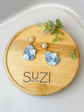 J16 Dove Blue Floral Clay Earrings – Lightweight Bridal & Spring Statement Earrings