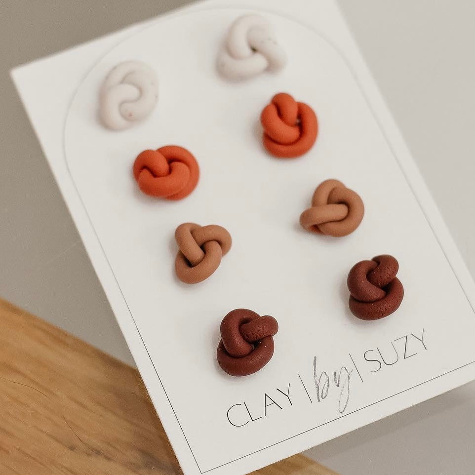 BH6 Boho Earrings – Neutral Earth Tone Polymer Clay Jewelry – Brown Caramel Burnt Orange Statement Earrings – Lightweight Handmade STUDS