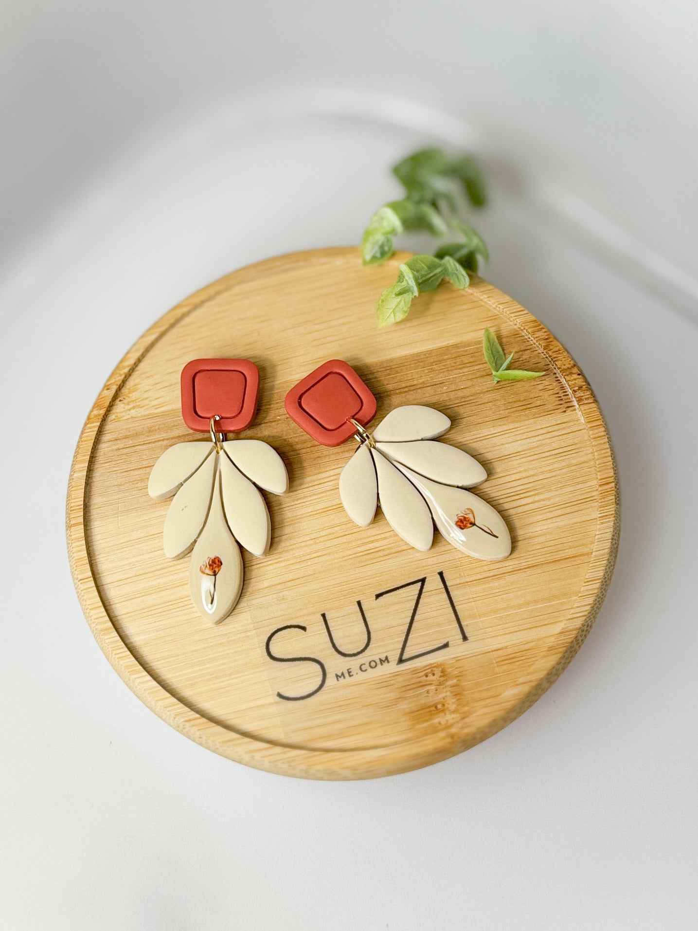 Leaf Elegant Everyday Lightweight Dangles, Cream, Polymer Clay Earrings, Boutique Gift for Her