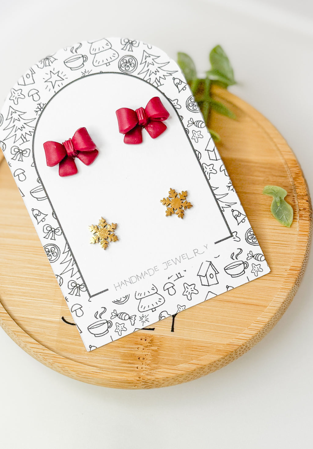 Christmas Stud Earrings – Mini Gingerbread Man, Christmas Tree, Bow, Candy Canes, Handmade Hypoallergenic