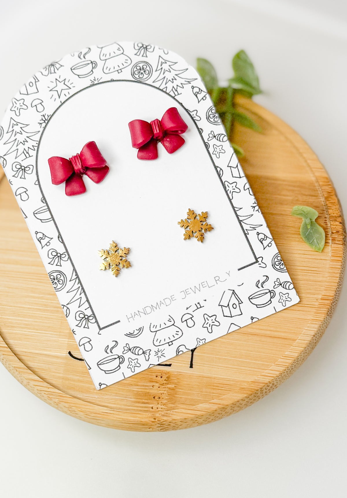 Christmas Stud Earrings – Mini Gingerbread Man, Christmas Tree, Bow, Candy Canes, Handmade Hypoallergenic