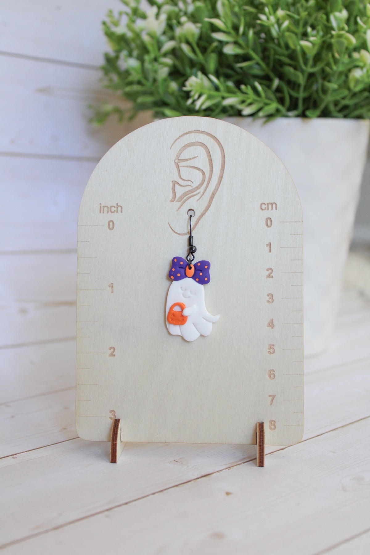 LH1 Ghost Bow Earrings – Cute Halloween Polymer Clay Lightweight Dangle Earrings | Hypoallergenic Stainless Steel | Gift for Her | Boutique