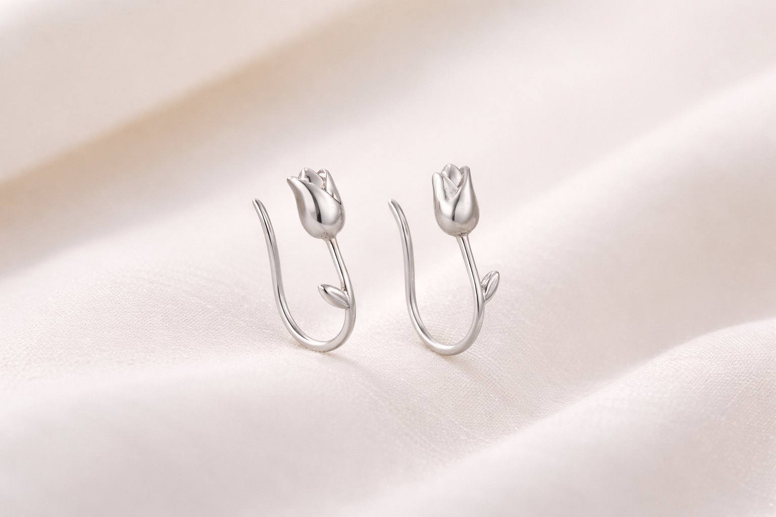Tulip Dainty Flower, 925 Sterling Silver, Gold Plated Floral Earrings, Fine Jewelry, Lightweight Everyday wear