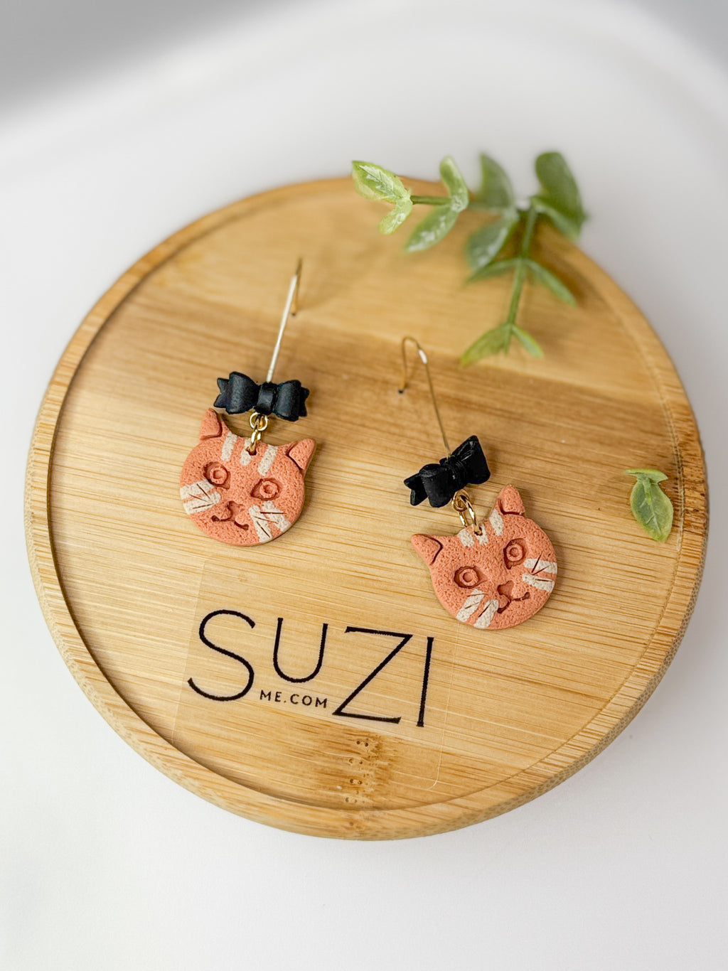 CL1 Cat Lover Jewelry, Cat Earrings, Handmade Polymer Clay Earrings, Cute Animal Lover Gift, Gold