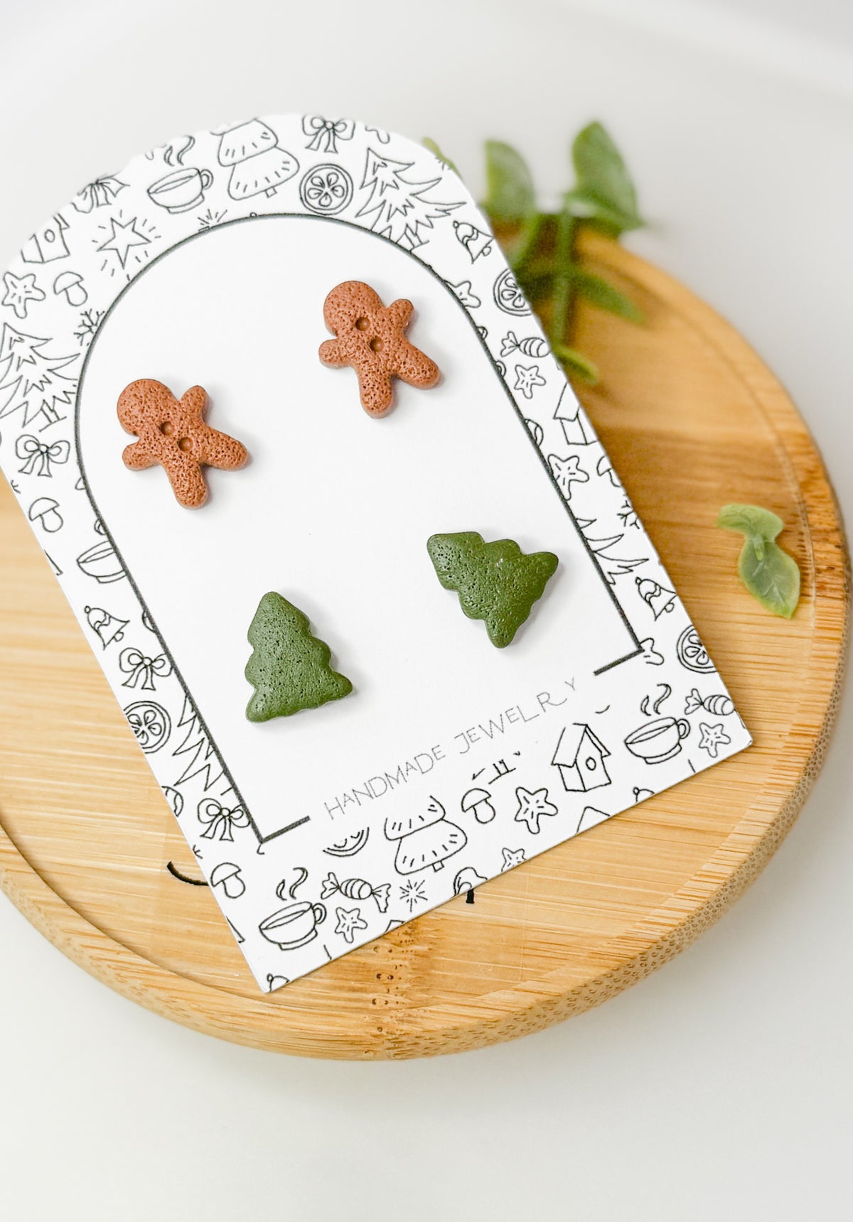 Christmas Stud Earrings – Mini Gingerbread Man, Christmas Tree, Bow, Candy Canes, Handmade Hypoallergenic