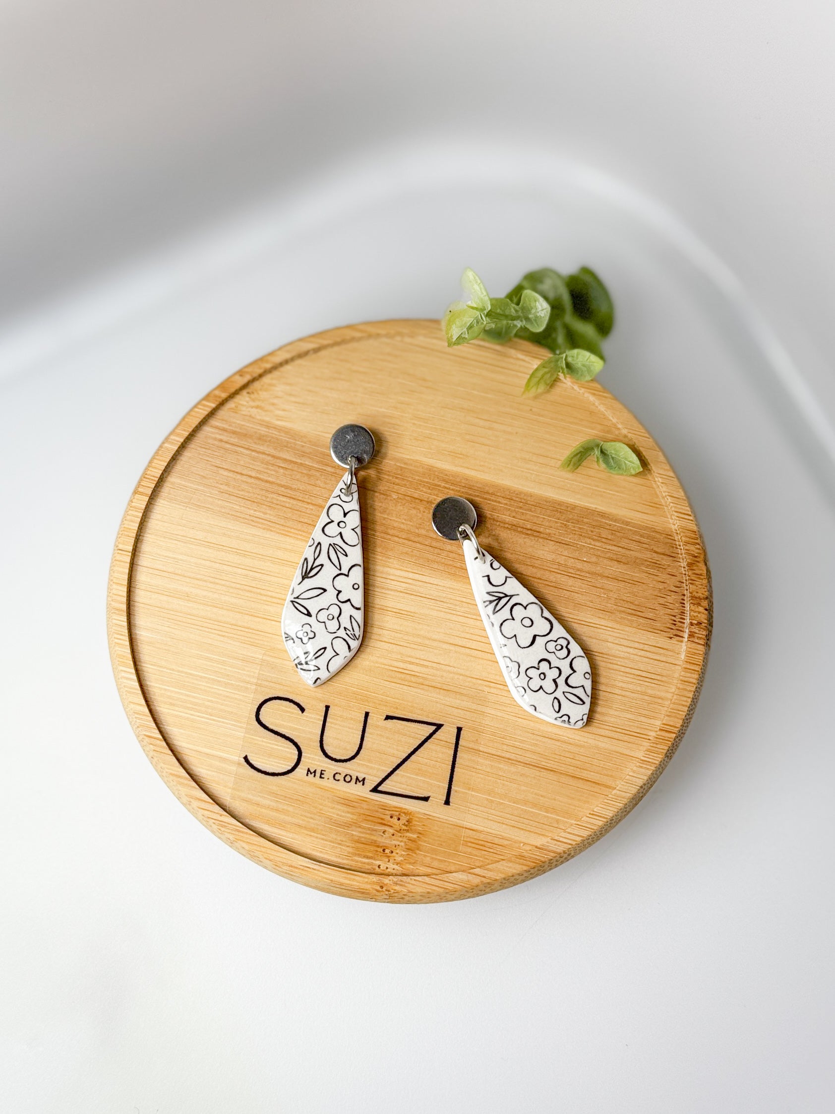 Black and White Pattern Handmade Polymer Clay Everyday Wear Dangle Earring Stainless Steel