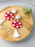 L16 Heart Inspired Earrings, Handmade Polymer Clay Jewelry, Neutral Soft Tones, Red