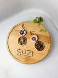 Golden Red Floral Everyday Polymer Clay Handmade Dangle Earrings, Warm colors
