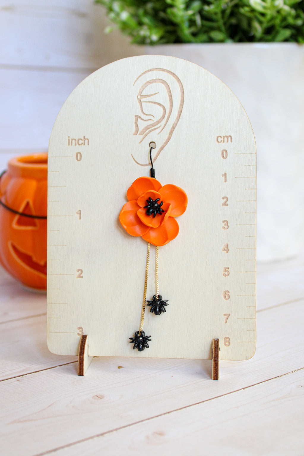 LH7 Floral Spider Earrings – Cute Halloween Polymer Clay Lightweight Orange Dangle Earrings | Hypoallergenic Stainless Steel | Gift for Her | Boutique.