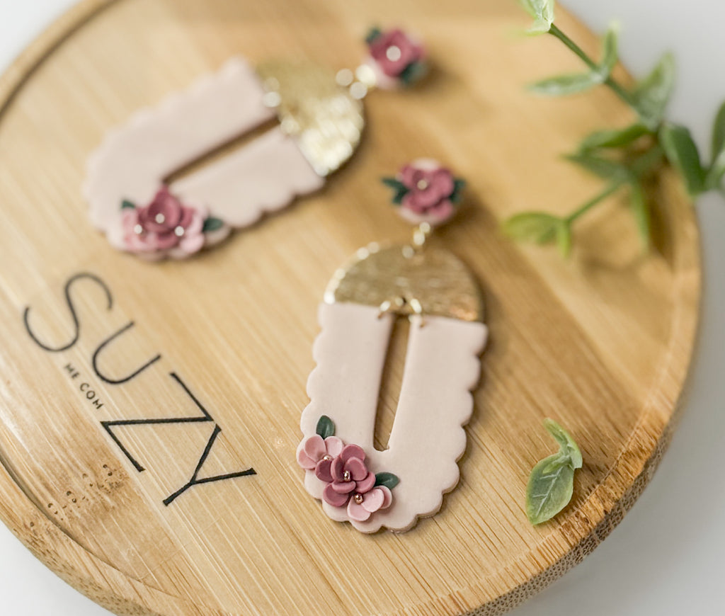 RV8 Blush Garden Floral Earrings – Lightweight Statement Jewelry, Boutique Gift for Her