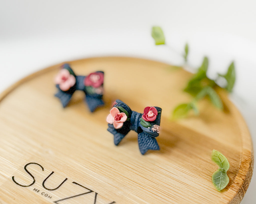 PLF1 Pink Coral Geo Bloom Bow Earrings – Lightweight Polymer Clay Statement Jewelry STUD