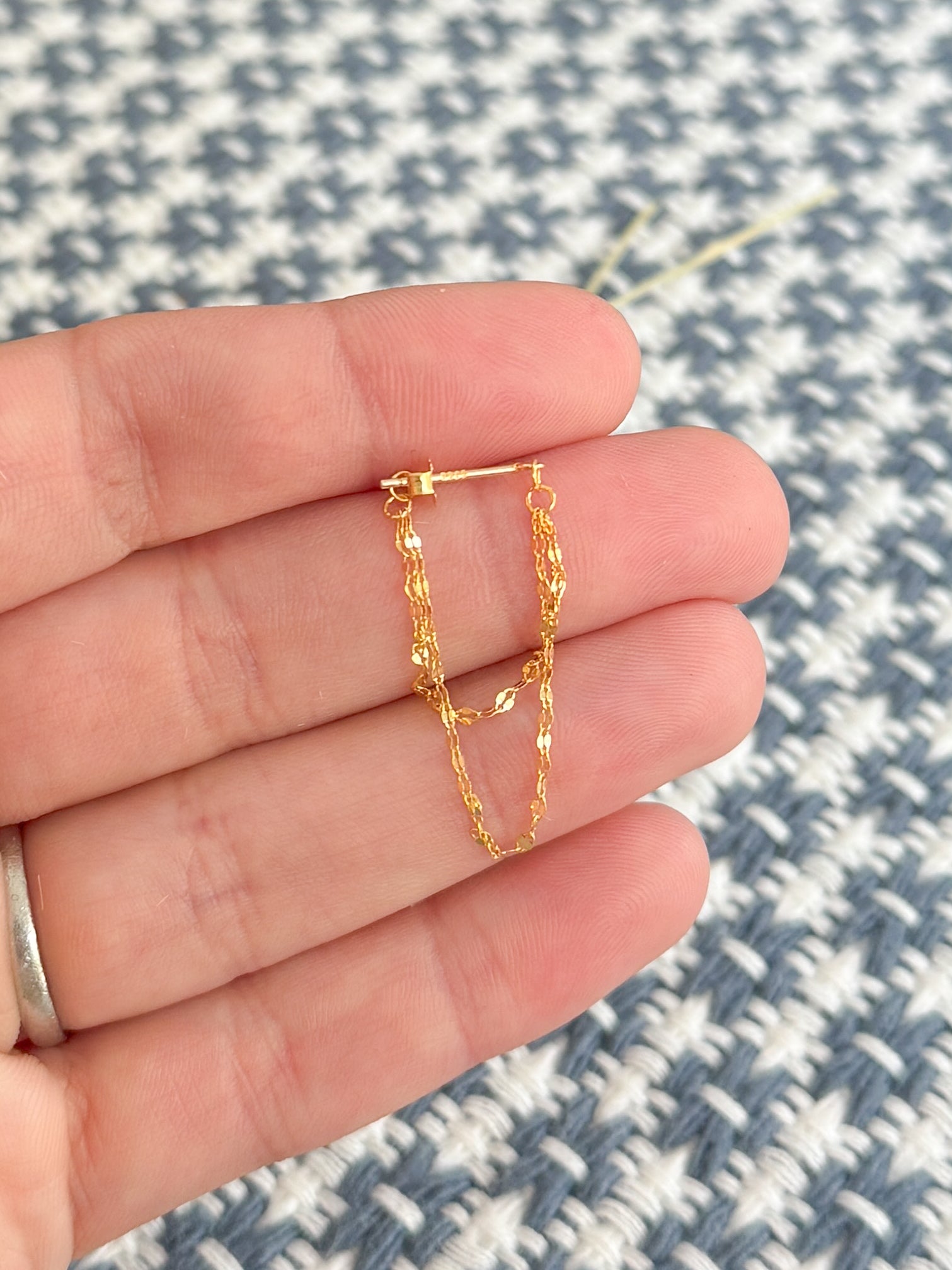 Double Layer Tassel, 925 Sterling Silver, Gold Plated Chain Earrings, Fine Jewelry, Lightweight Everyday wear