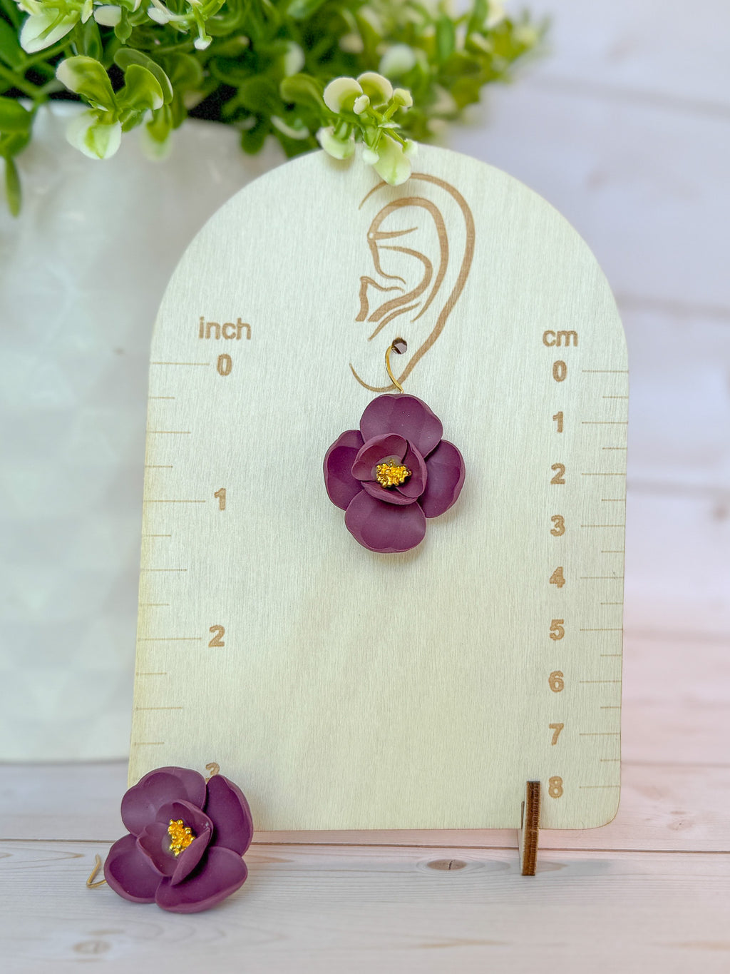 RG1 Faith Inspired Floral Dangles in Deep Green & Plum | Christian Gift | Handmade Lightweight Statement Jewelry