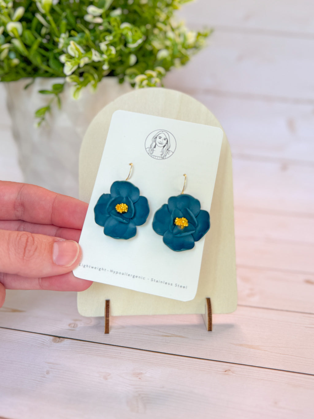 RG1 Faith Inspired Floral Dangles in Deep Green & Plum | Christian Gift | Handmade Lightweight Statement Jewelry