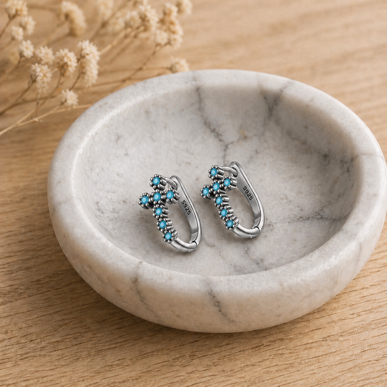 RG15 Faith Inspired Cross Earring Huggies | Christian Gift | Delicate Jewelry | 925 Sterling Silver Fine Jewelry Turquoise