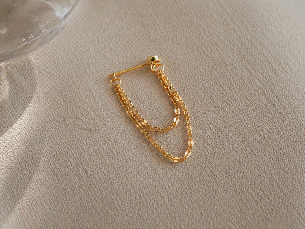 Double Layer Tassel, 925 Sterling Silver, Gold Plated Chain Earrings, Fine Jewelry, Lightweight Everyday wear