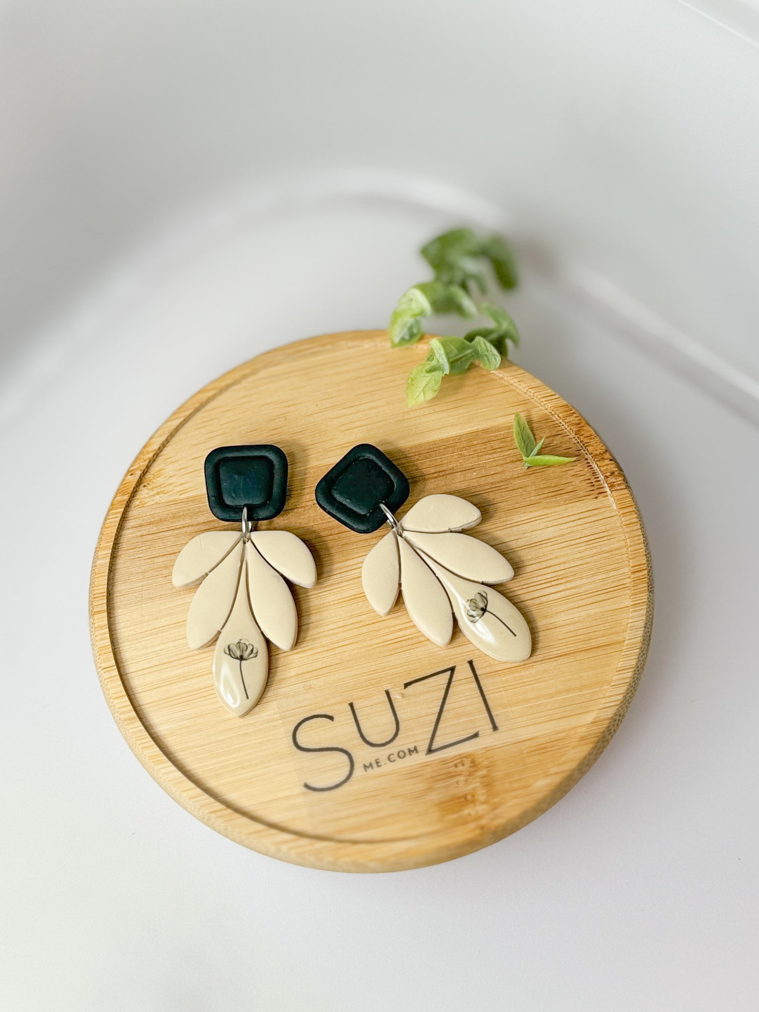 Leaf Elegant Everyday Lightweight Dangles, Cream, Polymer Clay Earrings, Boutique Gift for Her
