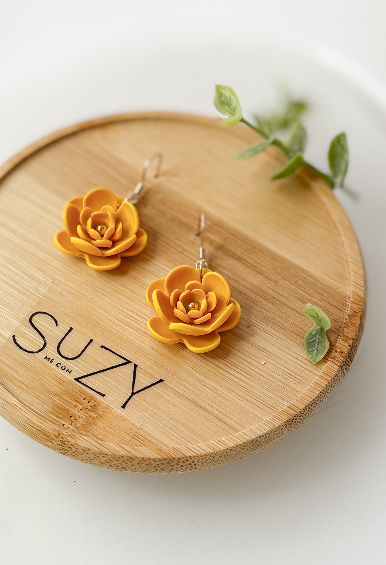 Flowers Handmade Gold Hypoallergenic Stainless Steel Earrings, Floral Polymer Clay Jewelry, Pink, Black, Blue, Purple, Yellow