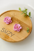 Flowers Handmade Gold Hypoallergenic Stainless Steel Earrings, Floral Polymer Clay Jewelry, Pink, Black, Blue, Purple, Yellow