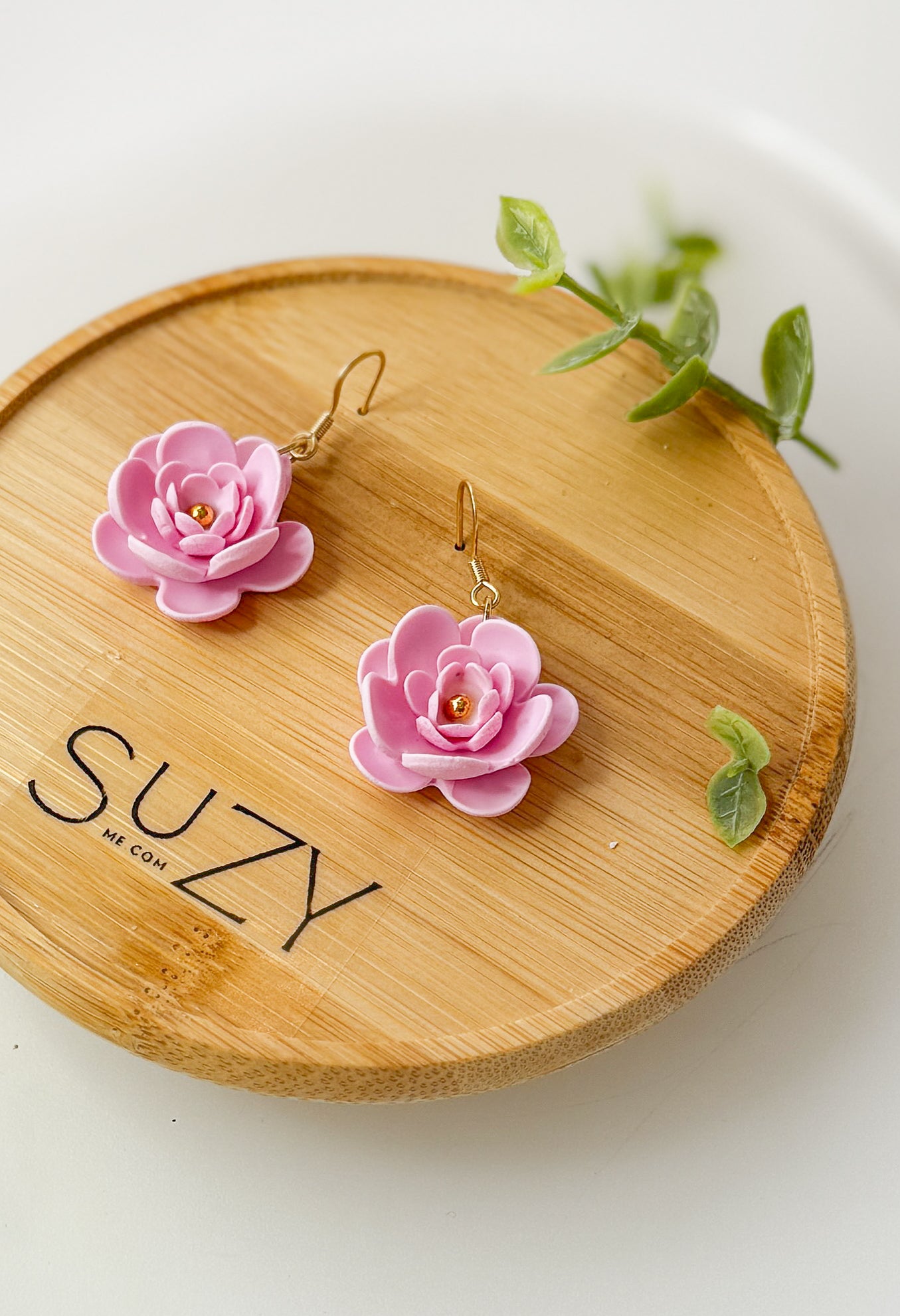 Flowers Handmade Gold Hypoallergenic Stainless Steel Earrings, Floral Polymer Clay Jewelry, Pink, Black, Blue, Purple, Yellow