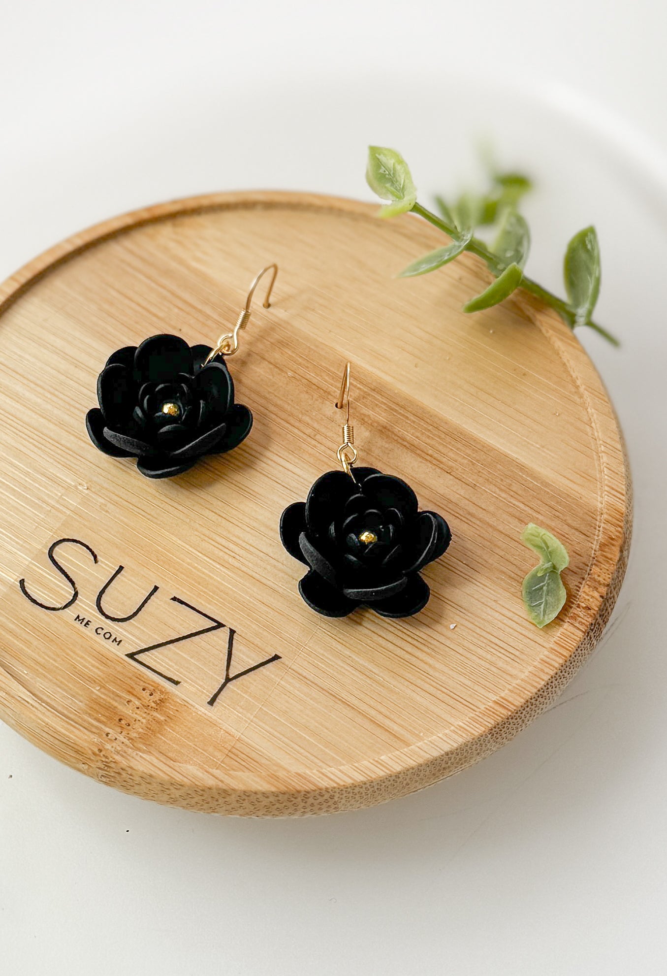 Flowers Handmade Gold Hypoallergenic Stainless Steel Earrings, Floral Polymer Clay Jewelry, Pink, Black, Blue, Purple, Yellow