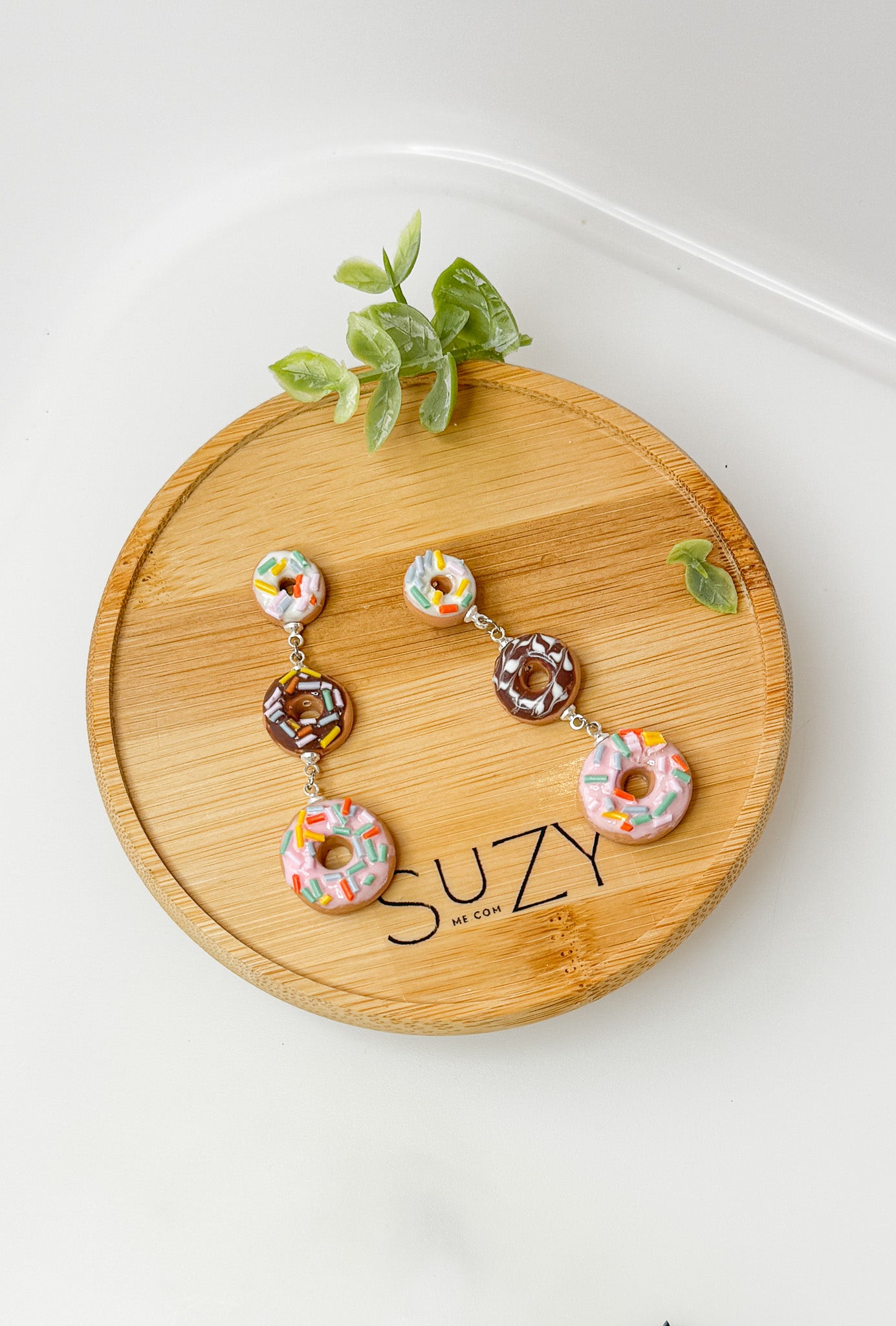 DN1 Donut Earrings – Cute Food Jewelry – Polymer Clay Dangles – Chocolate Strawberry Vanilla – Kawaii Dessert Gift, Teens, Kids, Hypoallergenic