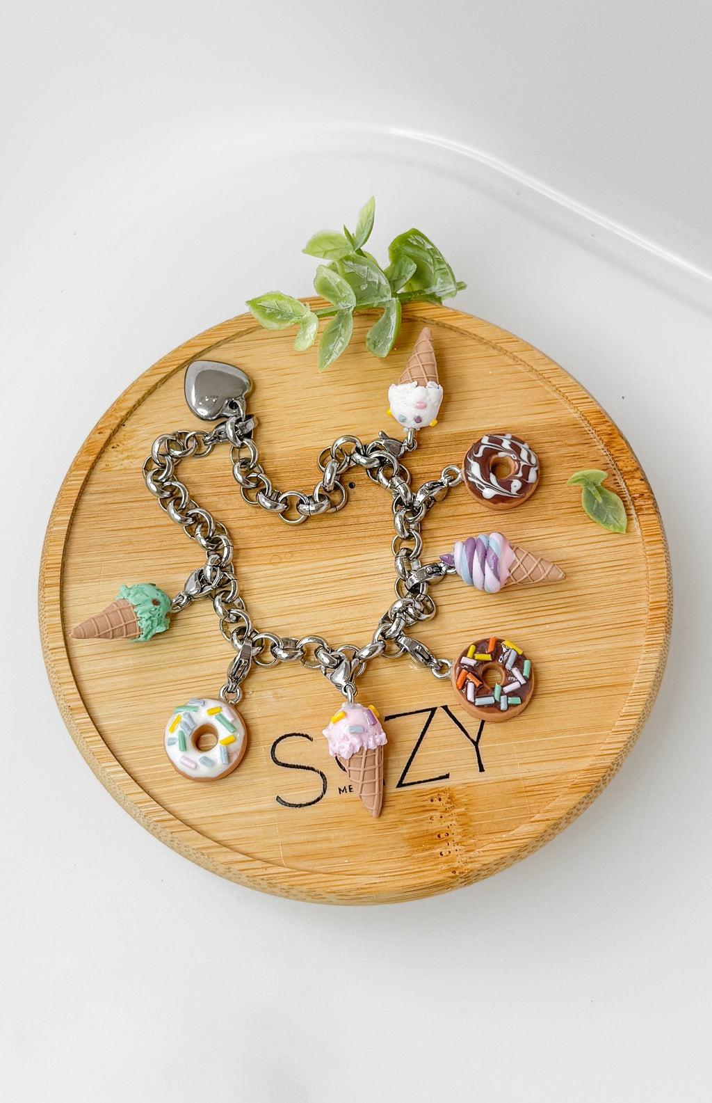 Dessert Charms, Candy, Ice Cream, Doughnuts, Polymer Clay Stainless Steel, Build your own Bracelet