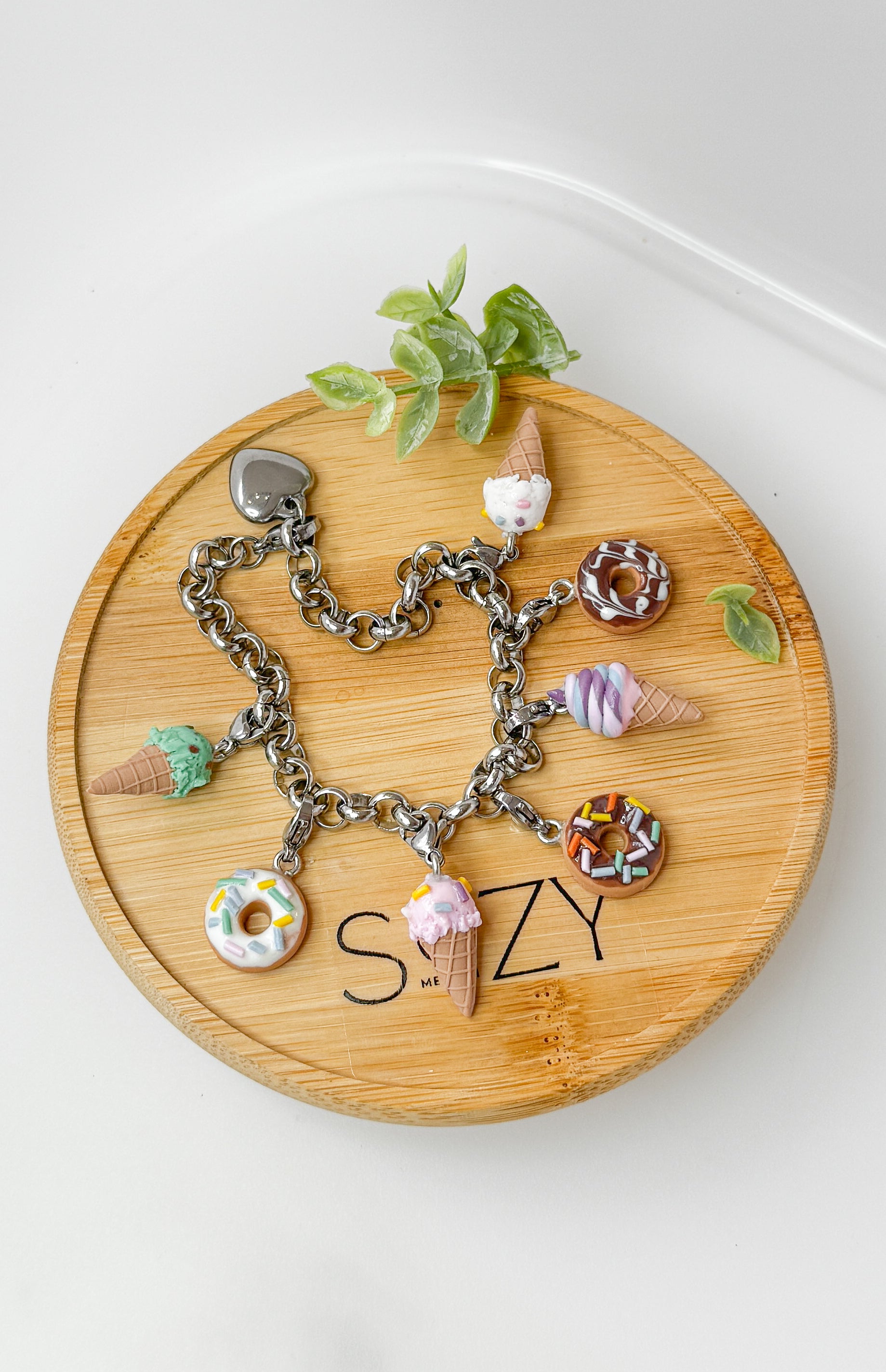 Dessert Charms, Candy, Ice Cream, Doughnuts, Polymer Clay Stainless Steel, Build your own Bracelet