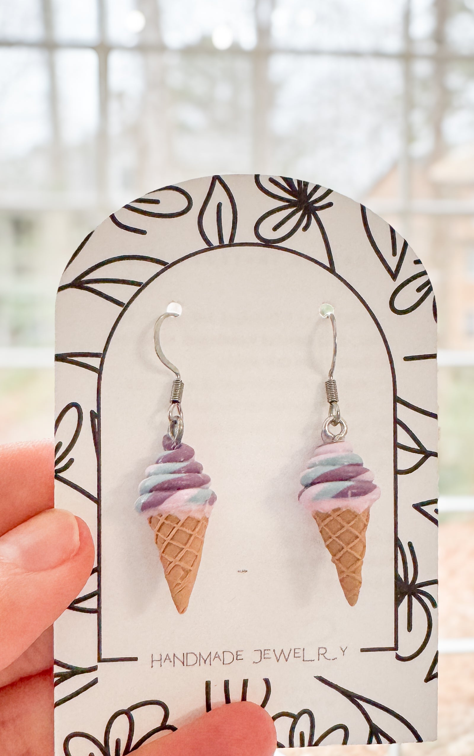 IC2 MEDIUM Ice Cream Inspired Earrings, Lightweight Handmade Polymer Clay Jewelry, Pink, Fun gifts for her