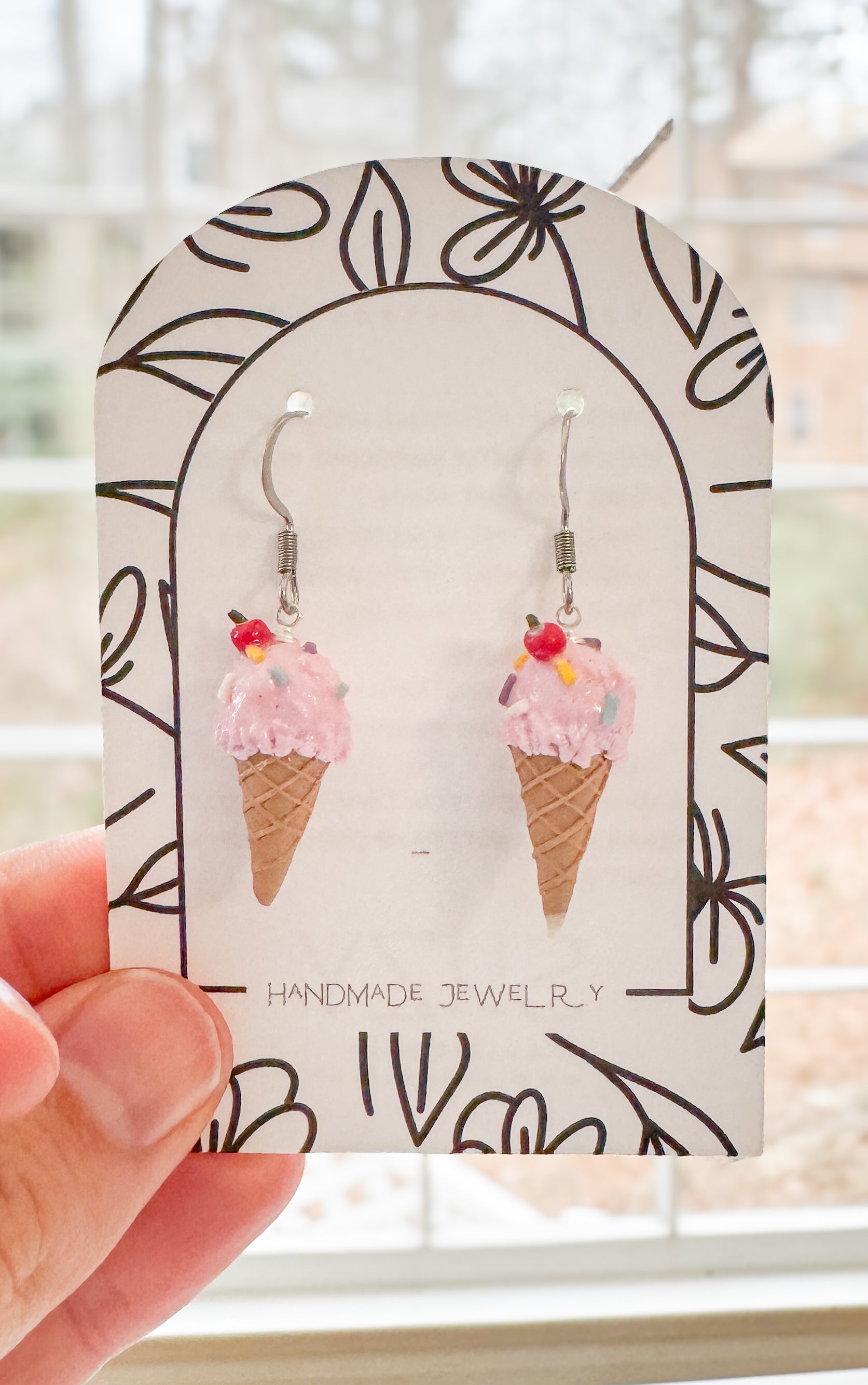 IC2 MEDIUM Ice Cream Inspired Earrings, Lightweight Handmade Polymer Clay Jewelry, Pink, Fun gifts for her