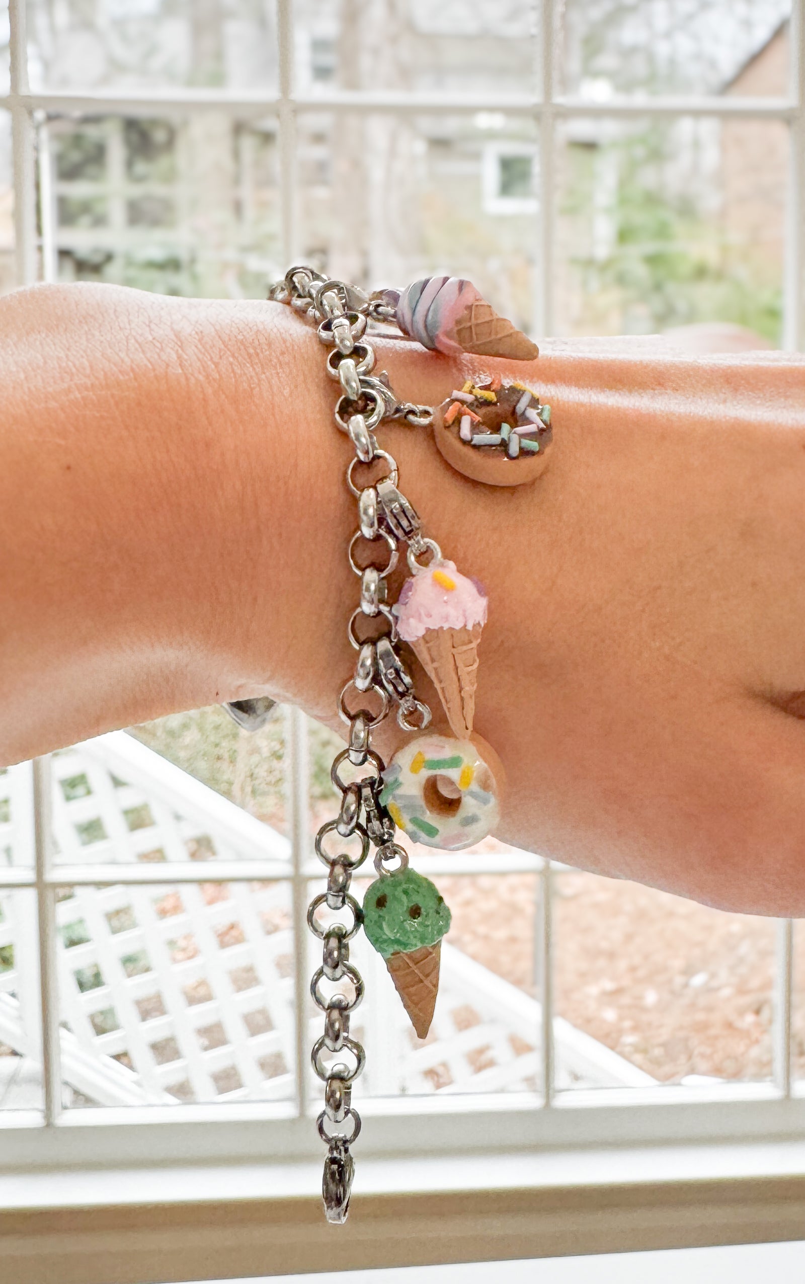 Dessert Charms, Candy, Ice Cream, Doughnuts, Polymer Clay Stainless Steel, Build your own Bracelet