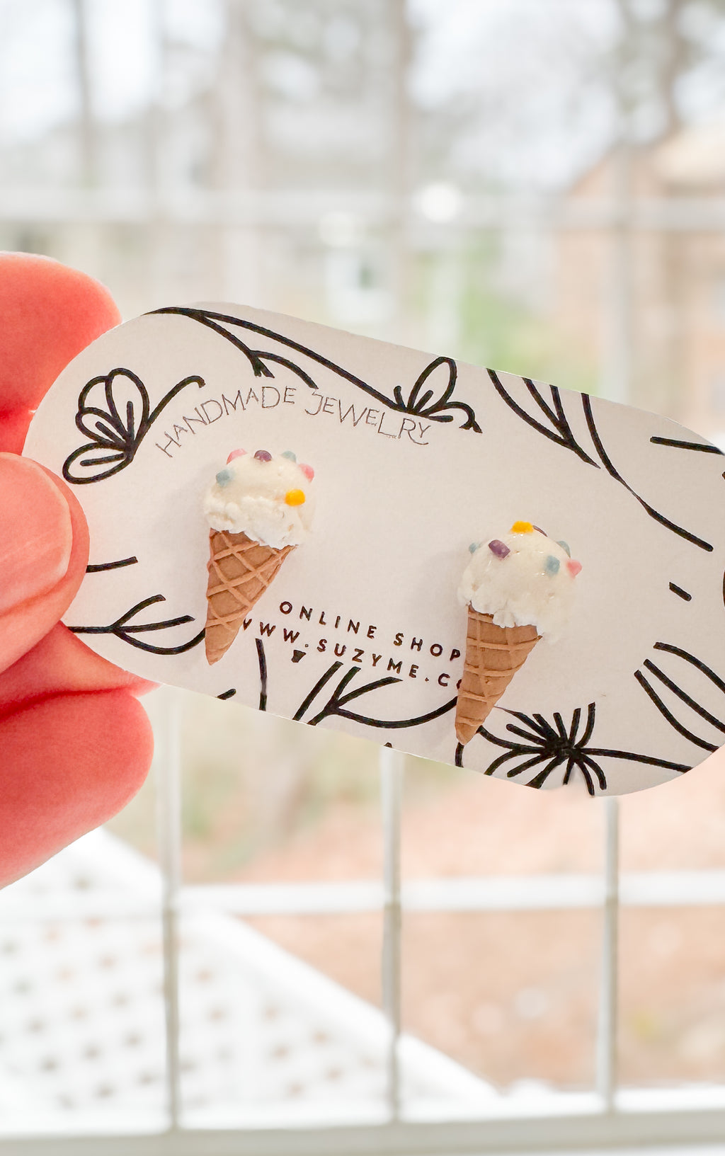 IC1 Ice Cream Inspired Earrings, Lightweight Handmade Polymer Clay Jewelry, Pink, Fun gifts for her STUD