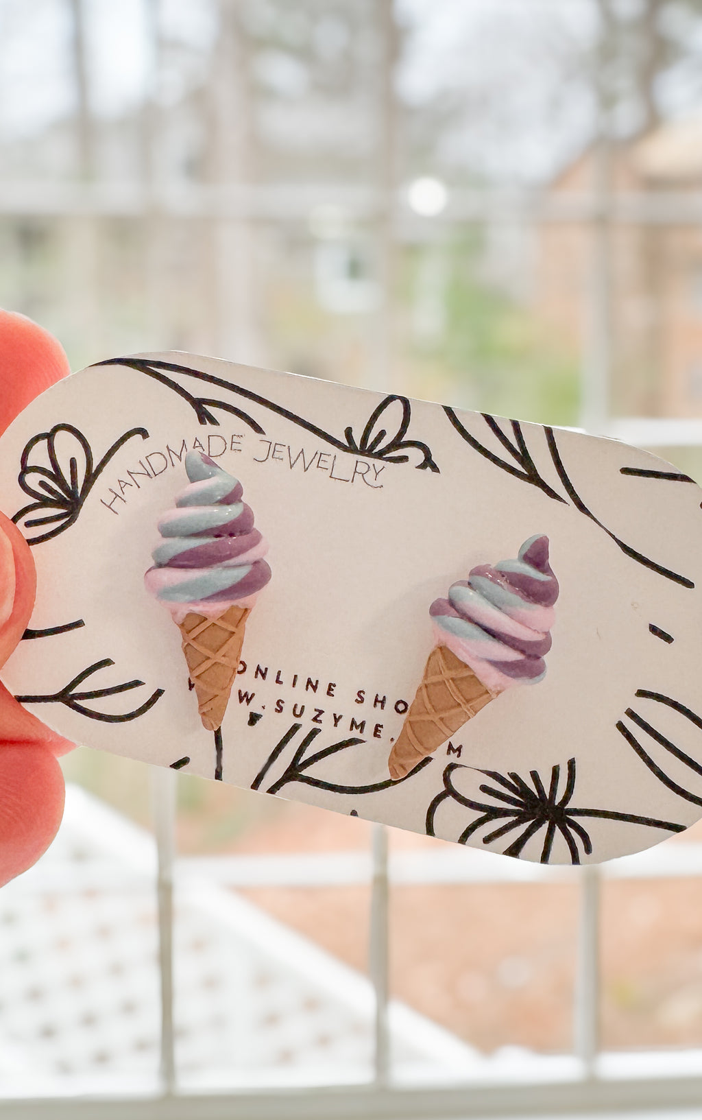 IC1 Ice Cream Inspired Earrings, Lightweight Handmade Polymer Clay Jewelry, Pink, Fun gifts for her STUD