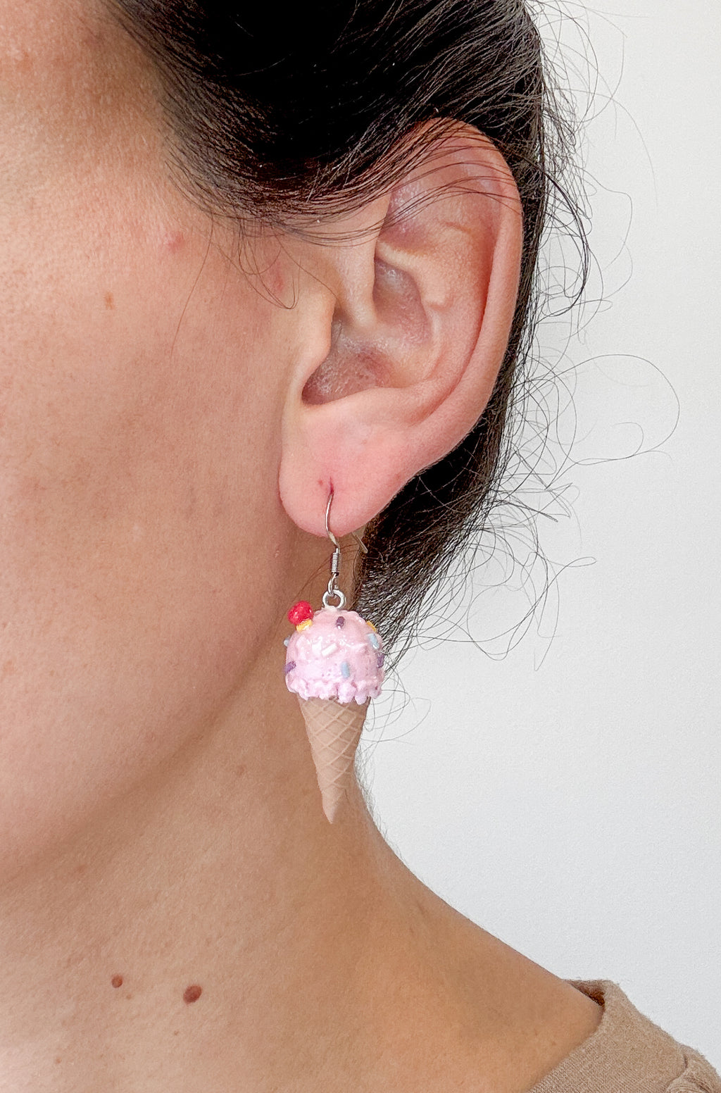 IC4 LARGE Ice Cream Inspired Earrings, Lightweight Handmade Polymer Clay Jewelry, Pink, Fun gifts for her