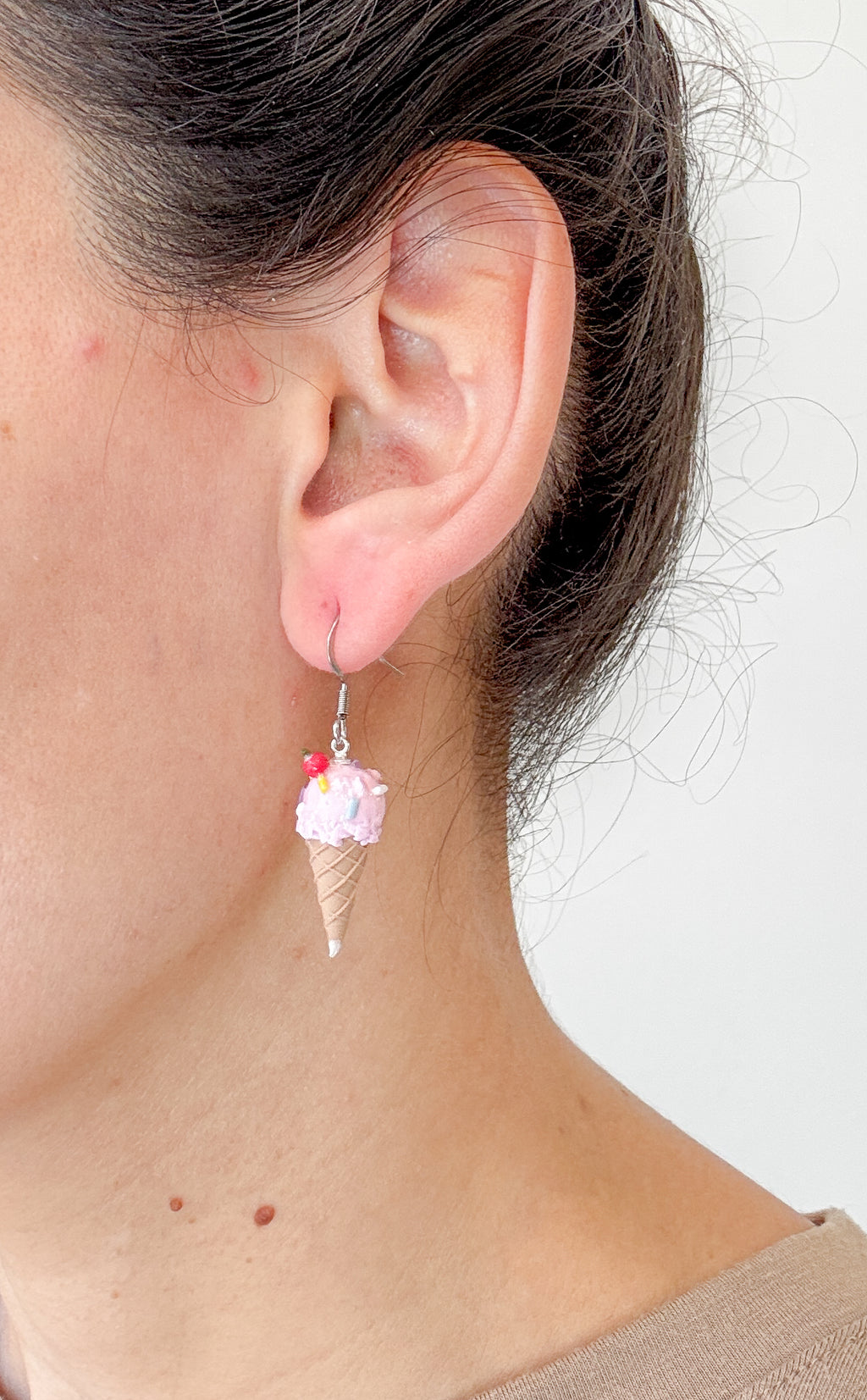 IC2 MEDIUM Ice Cream Inspired Earrings, Lightweight Handmade Polymer Clay Jewelry, Pink, Fun gifts for her