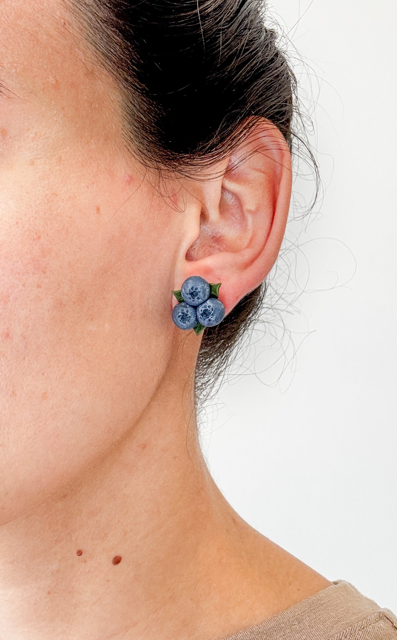 FR1 Fruit Inspired Earrings - Blueberries, Lightweight Statement Jewelry, Boutique Gift for Her STUDS